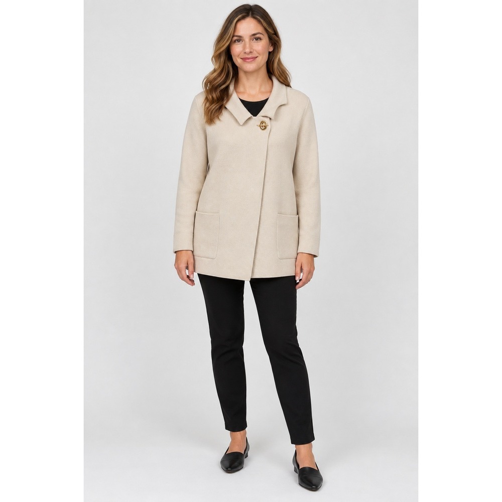 Tahari Knit Jacket Women Medium Cream Beige Gold Toggle Quiet Luxury Cardigan